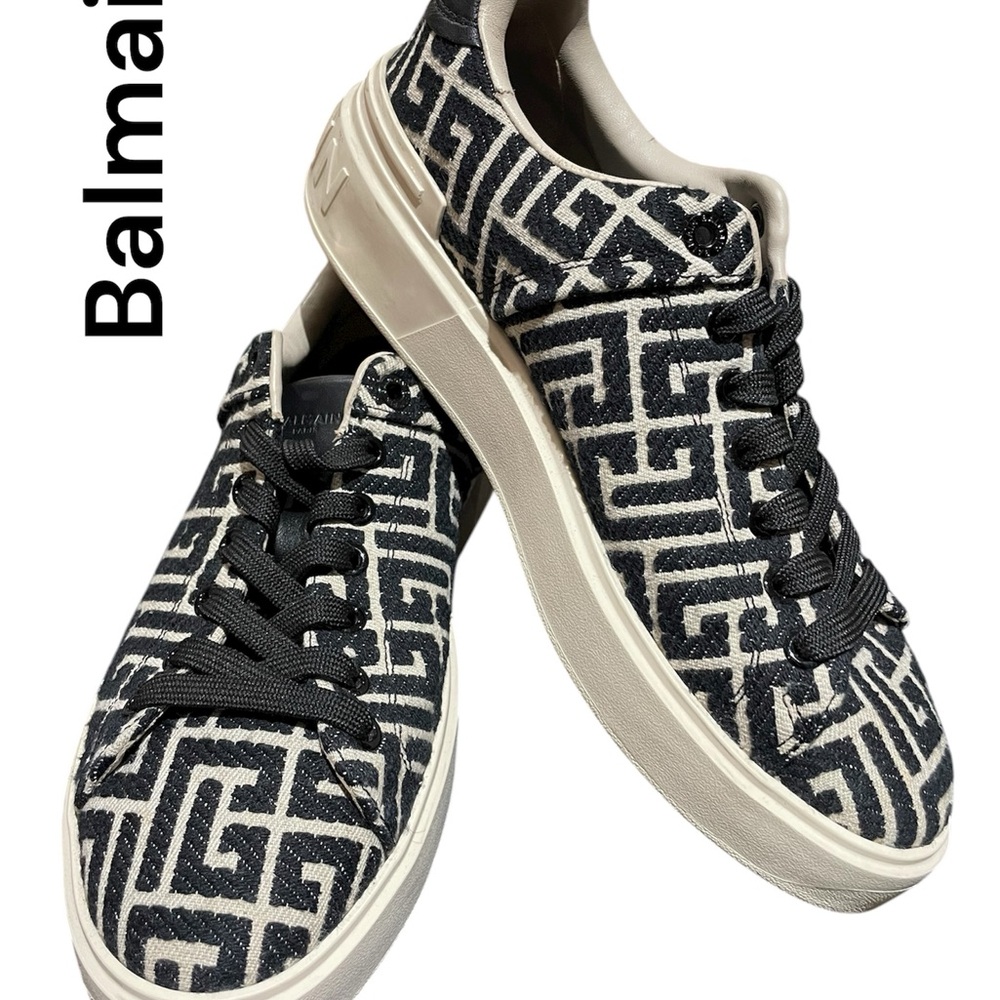Balmain Court Monogram jacquard B-Court Sneakers